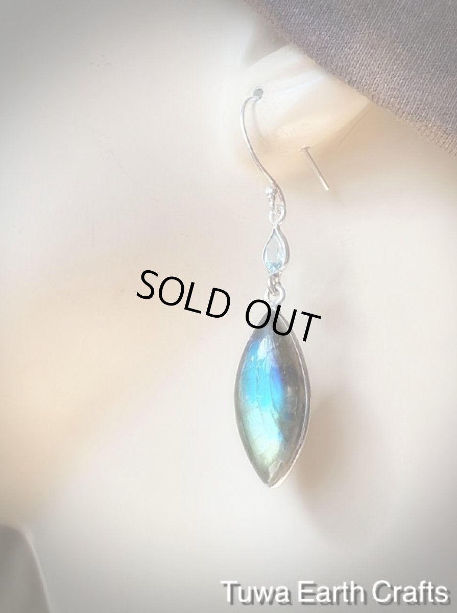 画像14: 虹入り🌈✨【夢の実現をサポート】オーロラ色  高品質 ブルーラブラドライト＆宝石質ブルートパーズ ピアス★天然石アクセサリー ヒーリングストーンお守りジュエリー (14)