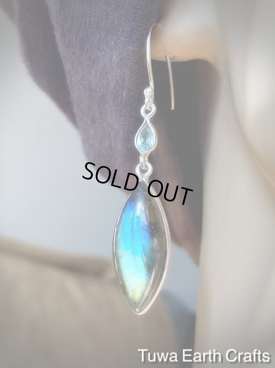 画像12: 虹入り🌈✨【夢の実現をサポート】オーロラ色  高品質 ブルーラブラドライト＆宝石質ブルートパーズ ピアス★天然石アクセサリー ヒーリングストーンお守りジュエリー (12)