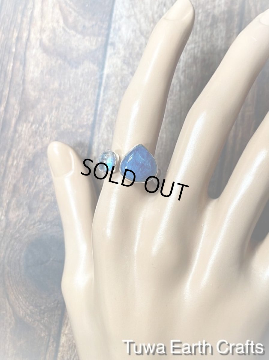 画像16: 1点物大ぶり高品質ブルーアパタイト&レインボームーンストーン指輪リング15号 16号  17号  ヒーリング天然石パワーストーンアクセサリー スピリチュアルジュエリー (16)