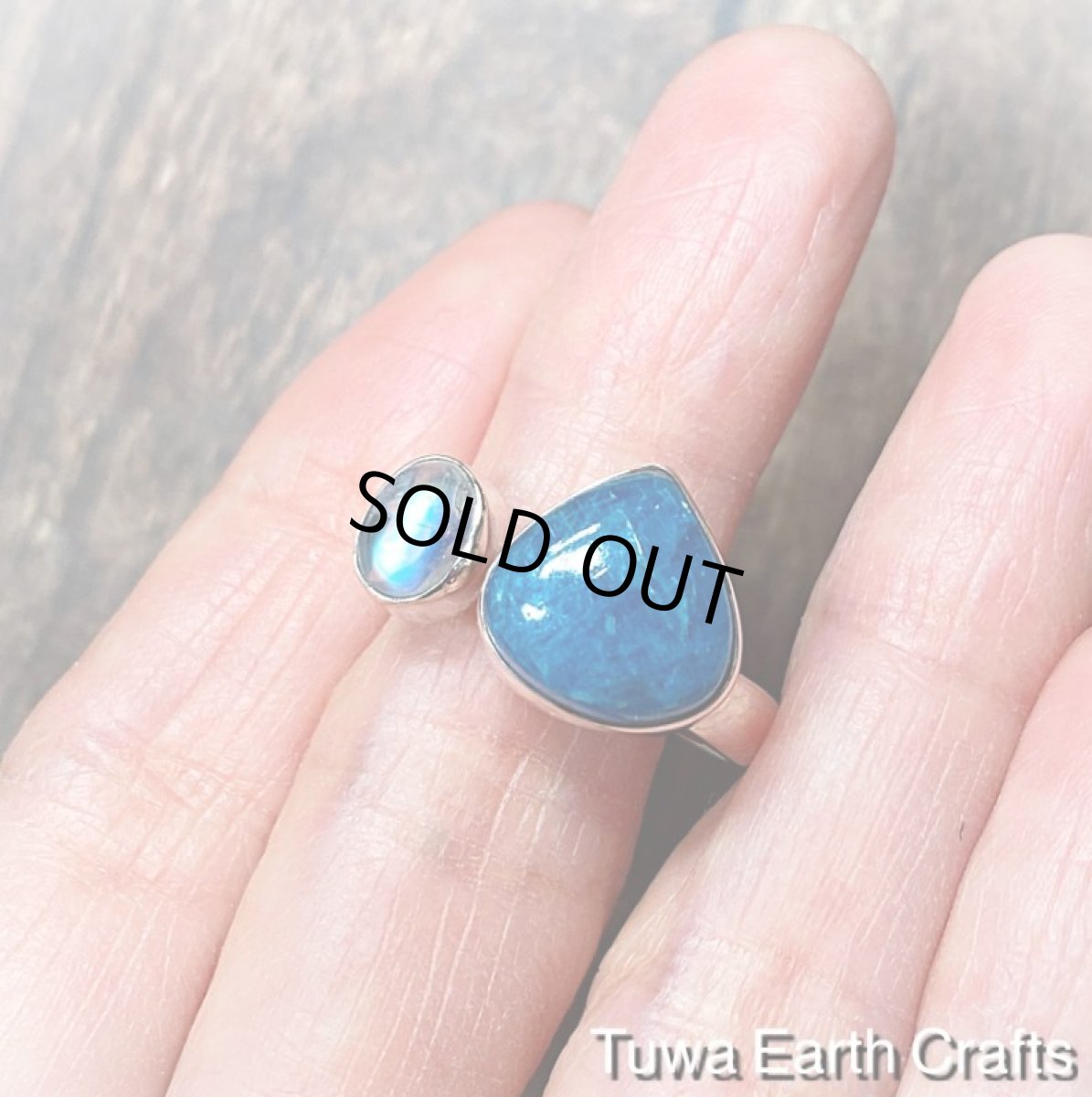 画像3: 1点物大ぶり高品質ブルーアパタイト&レインボームーンストーン指輪リング15号 16号  17号  ヒーリング天然石パワーストーンアクセサリー スピリチュアルジュエリー (3)