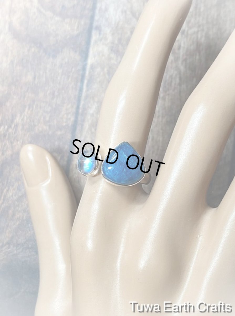 画像15: 1点物大ぶり高品質ブルーアパタイト&レインボームーンストーン指輪リング15号 16号  17号  ヒーリング天然石パワーストーンアクセサリー スピリチュアルジュエリー (15)