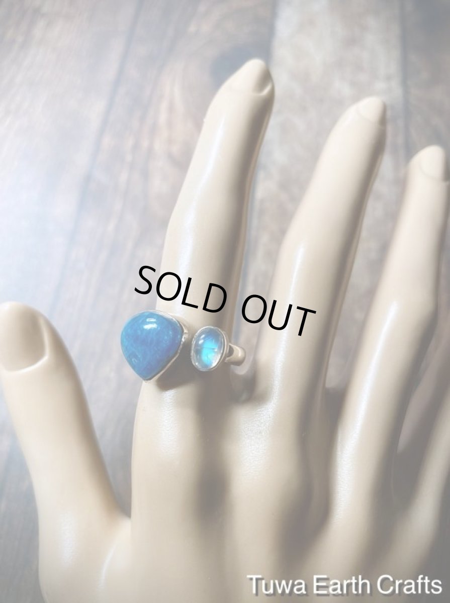 画像21: 1点物大ぶり高品質ブルーアパタイト&レインボームーンストーン指輪リング15号 16号  17号  ヒーリング天然石パワーストーンアクセサリー スピリチュアルジュエリー (21)