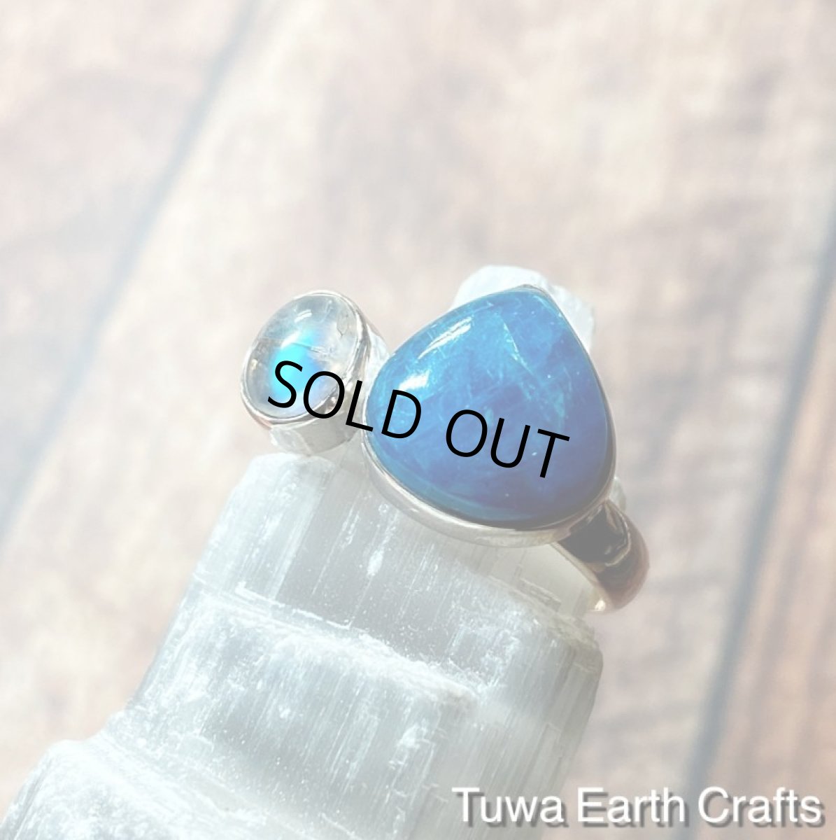 画像2: 1点物大ぶり高品質ブルーアパタイト&レインボームーンストーン指輪リング15号 16号  17号  ヒーリング天然石パワーストーンアクセサリー スピリチュアルジュエリー (2)