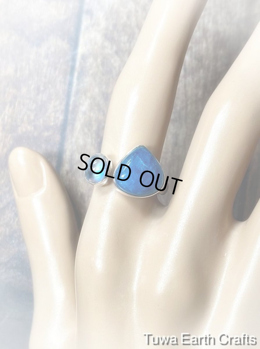 画像14: 1点物大ぶり高品質ブルーアパタイト&レインボームーンストーン指輪リング15号 16号  17号  ヒーリング天然石パワーストーンアクセサリー スピリチュアルジュエリー (14)