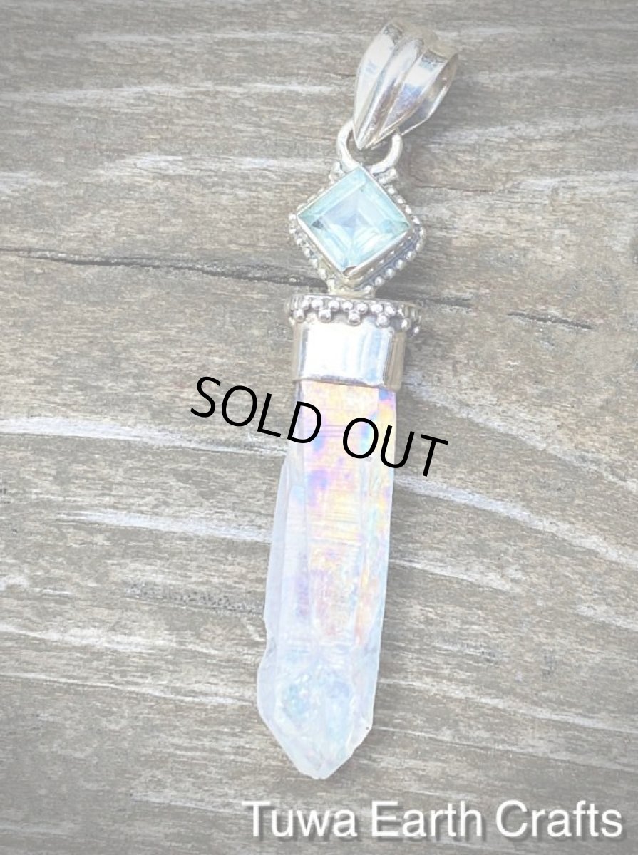 画像3: 1点物 オーロラ色 高品質エンジェルオーラ/レインボーオーラ ペンダントトップ with 宝石質ブルートパーズ*ヒーリングクリスタルアクセサリー天然石お守りジュエリー (3)