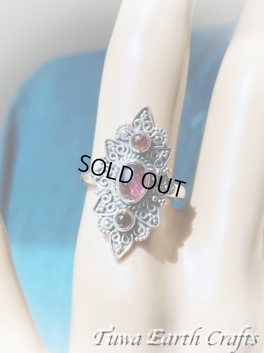 画像14: 【自信・積極性アップ】高品質ピンクトルマリン リング with ガーネット 指輪 14号 ルベライト★エスニック スターリングシルバー天然石パワーストーン アクセサリー ヒーリングストーン　ジュエリー　10月誕生石  (14)