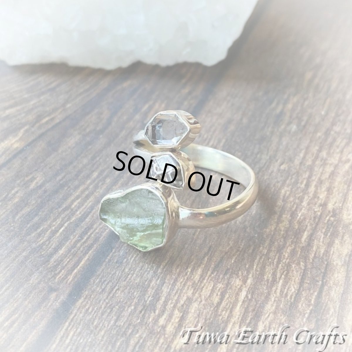 画像10: 宇宙から来た希少石♪ 高品質モルダバイト原石リング指輪 with カンポデルシエロ隕石 &ハーキマーダイヤモンド（両剣水晶） サイズ調節可能オープンリング 6号 7号 8号 9号 10号 11号 12号 13号 14号 15号 16号 17号 18号 19号 天然石ジュエリー お守りアクセサリー　 (10)