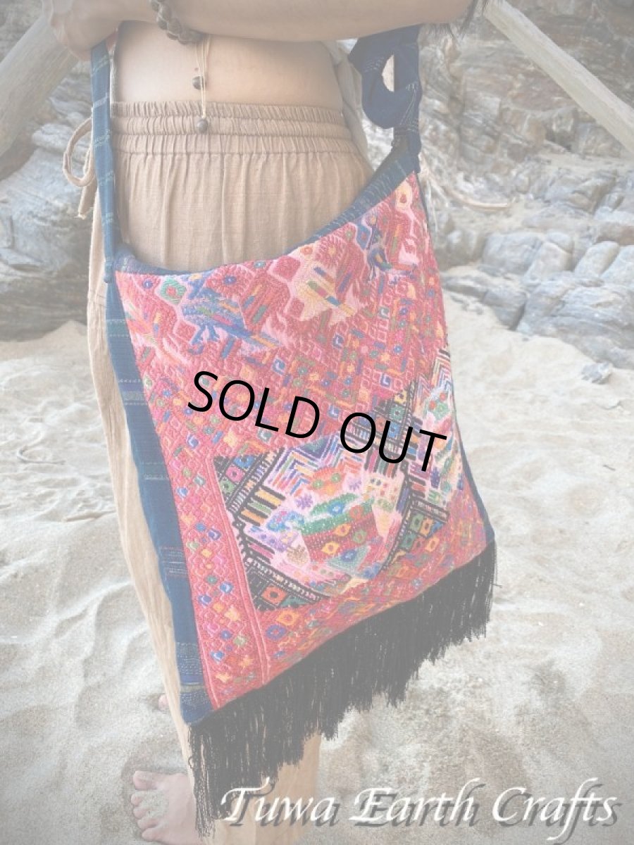 画像5: メキシコより♪ リバーシブル♪ 手刺繍 手織り フリンジショルダーバッグ 1点もの ハンドメイド 手仕事 ハンドクラフト エスニック ファッション ヒッピー  (5)