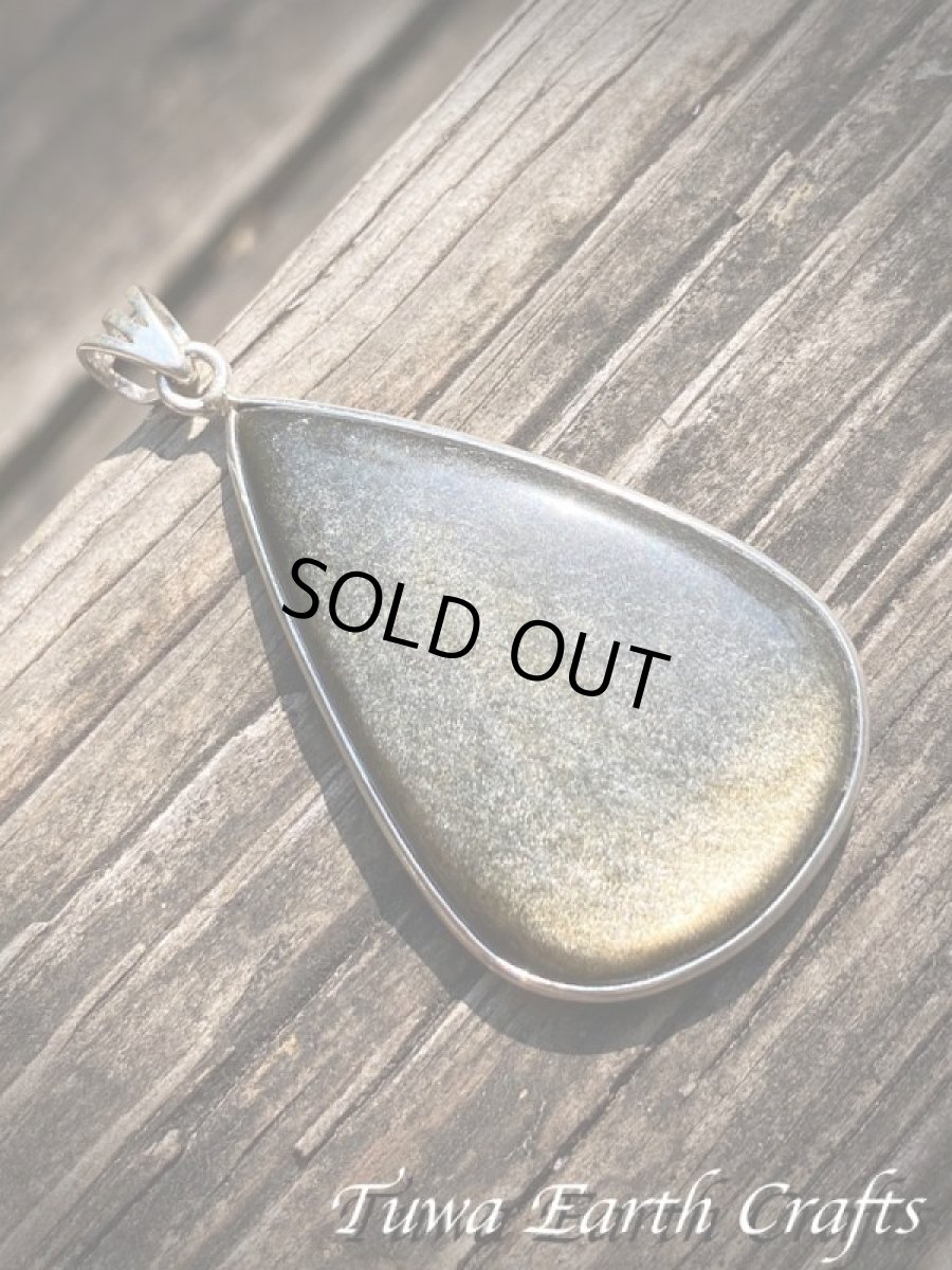 画像2: 【魔除け・厄除け】石全長4cm大ぶり♪ 高品質ゴールドシーンオブシディアン（黒曜石）ペンダントトップ*パワーストーン天然石お守りアクセサリー ヒーリングジュエリー スピリチュアル (2)