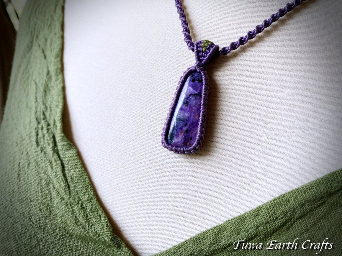 画像9: 高品質 1点物 チャロアイト ペンダント・ネックレス　世界三大ヒーリングストーン パープル 紫★シンプル＆ナチュラル マクラメ編み ハンドメイド天然石パワーストーン お守りアクセサリー　スピリチュアルジュエリー (9)