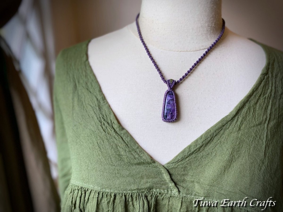 画像8: 高品質 1点物 チャロアイト ペンダント・ネックレス　世界三大ヒーリングストーン パープル 紫★シンプル＆ナチュラル マクラメ編み ハンドメイド天然石パワーストーン お守りアクセサリー　スピリチュアルジュエリー (8)