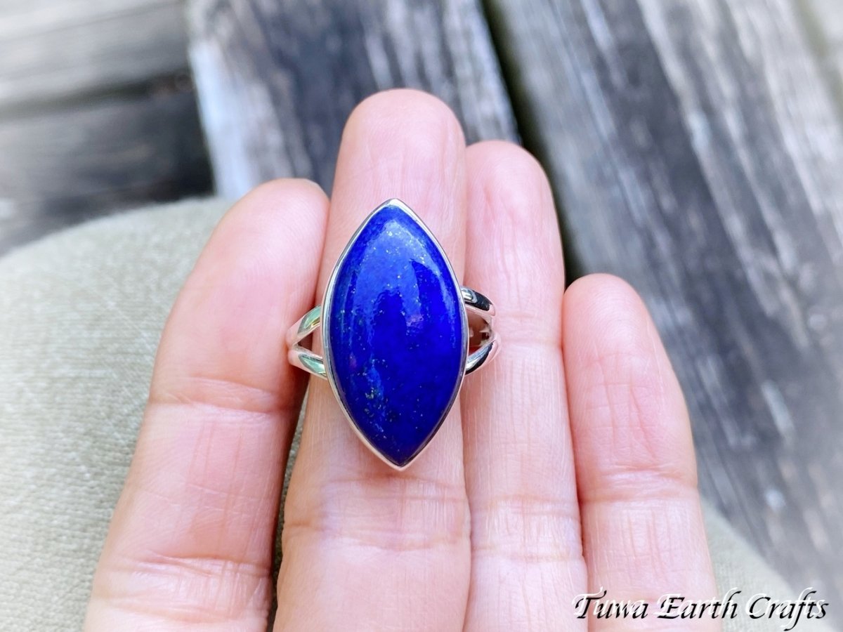 画像7: 【開運・厄除け・受験お守り】大ぶり 高品質ラピスラズリ（アフガニスタン産）リング 指輪 17号 大粒★マーキスカット 天然石パワーストーン ヒーリングジュエリー お守り アクセサリー シルバー925 スターリングシルバー 合格祈願 (7)