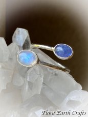 画像2: 高品質ブルームーンストーン ＆ タンザナイトリング指輪 サイズ調節可能 オープンリング 12号 13号 14号 15号 16号 17号★天然石パワーストーン お守りアクセサリー スピリチュアル 直感力アップ ヒーリングジュエリー (2)