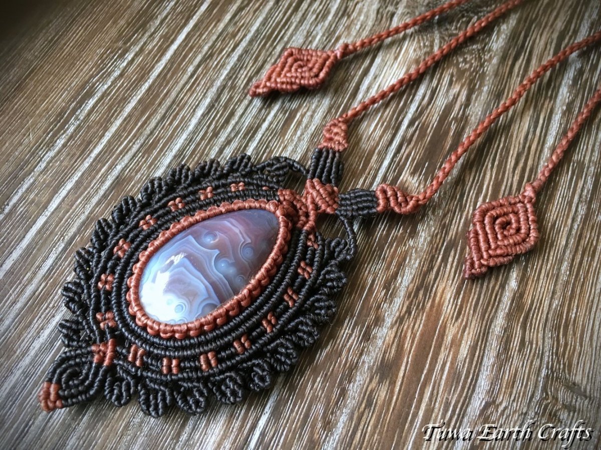 画像5: 【行動力アップ・魔除け・浄化】大ぶり高品質ボツワナ産アゲート ネックレス*アースカラー パワーストーン天然石アクセサリー 1点物ハンドメイド マクラメ編みジェエリー (5)