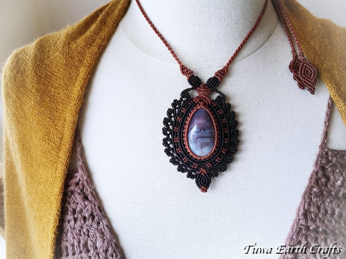 画像7: 【行動力アップ・魔除け・浄化】大ぶり高品質ボツワナ産アゲート ネックレス*アースカラー パワーストーン天然石アクセサリー 1点物ハンドメイド マクラメ編みジェエリー (7)
