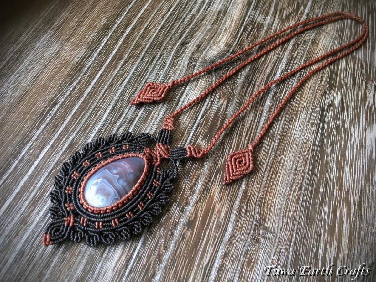 画像6: 【行動力アップ・魔除け・浄化】大ぶり高品質ボツワナ産アゲート ネックレス*アースカラー パワーストーン天然石アクセサリー 1点物ハンドメイド マクラメ編みジェエリー (6)