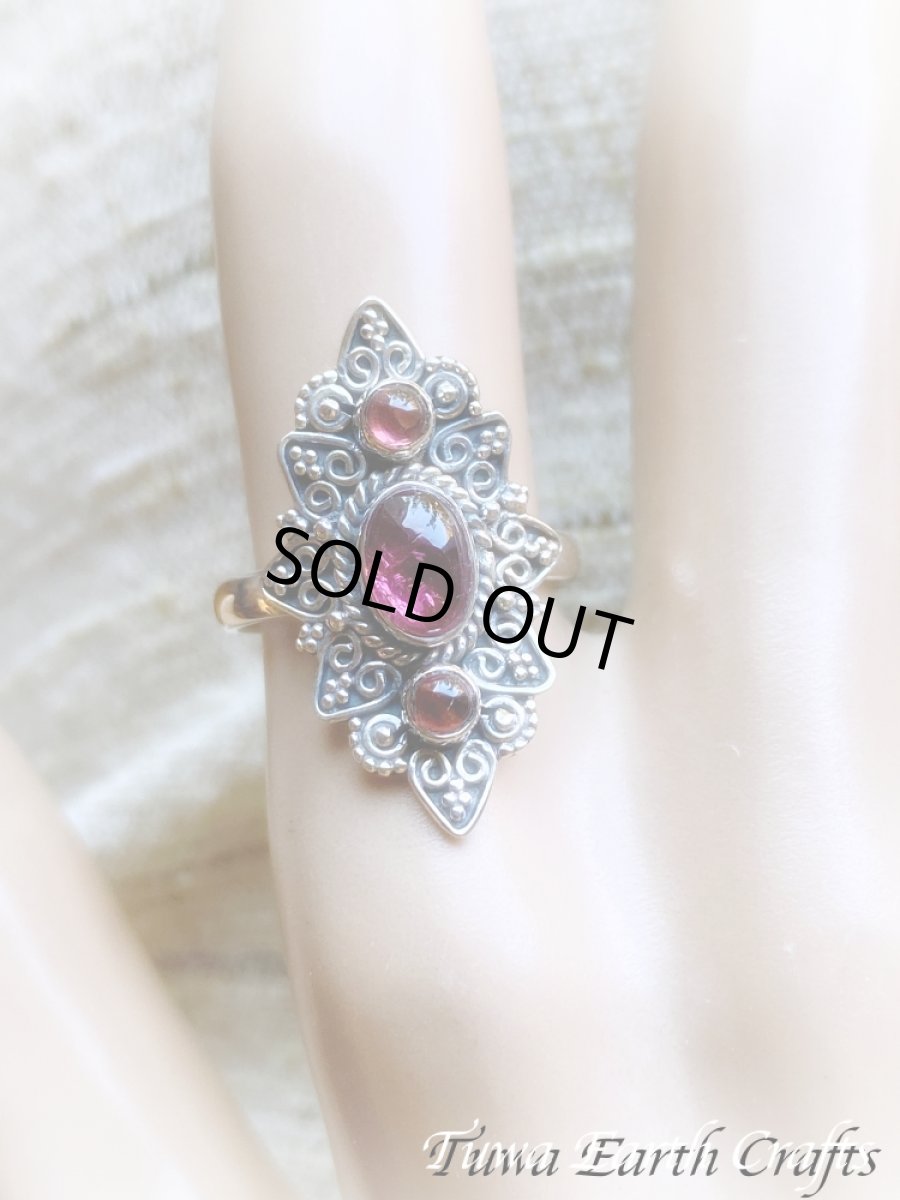 画像8: 【自信・積極性アップ】高品質ピンクトルマリン リング with ガーネット 指輪 15号 ルベライト★エスニック スターリングシルバー天然石パワーストーン アクセサリー ヒーリングストーン　ジュエリー　10月誕生石  (8)