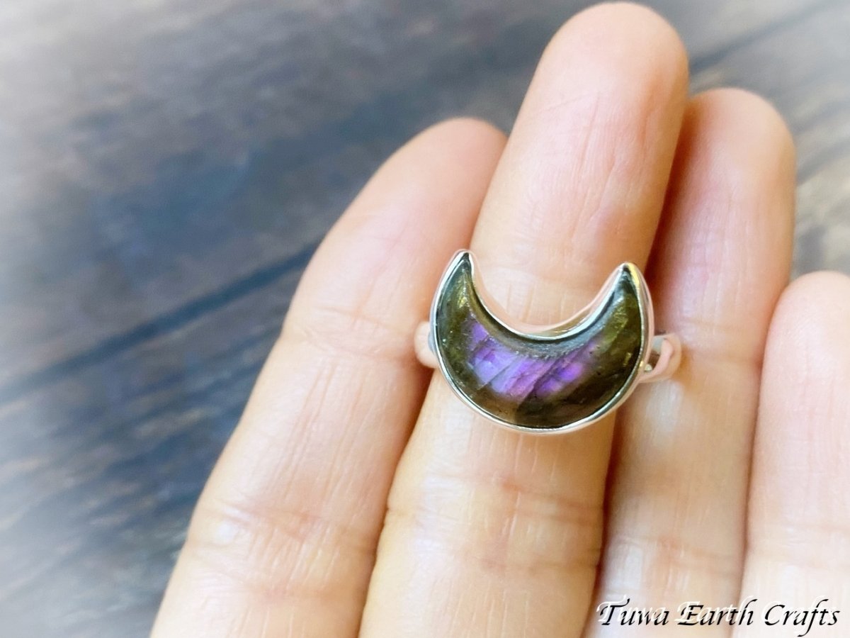 画像6: 三日月型🌛 レア希少 高品質 パープル ピンク ラブラドライト リング 神秘的オーロラ色シラー 指輪 17号 1点物 ヒーリングジュエリー  天然石パワーストーンアクセサリー スピリチュアル　お守り (6)