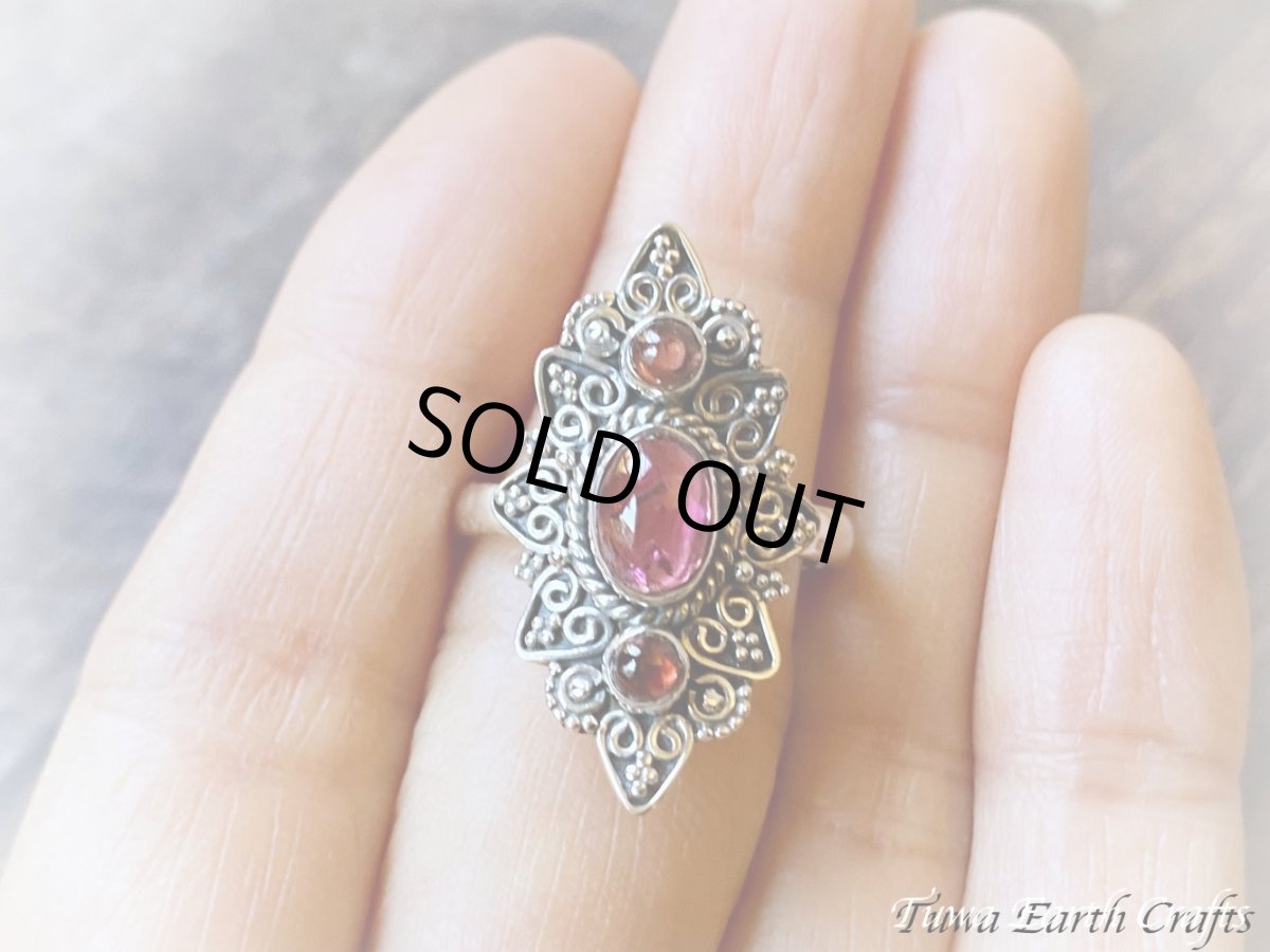画像15: 【自信・積極性アップ】高品質ピンクトルマリン リング with ガーネット 指輪 15号 ルベライト★エスニック スターリングシルバー天然石パワーストーン アクセサリー ヒーリングストーン　ジュエリー　10月誕生石  (15)