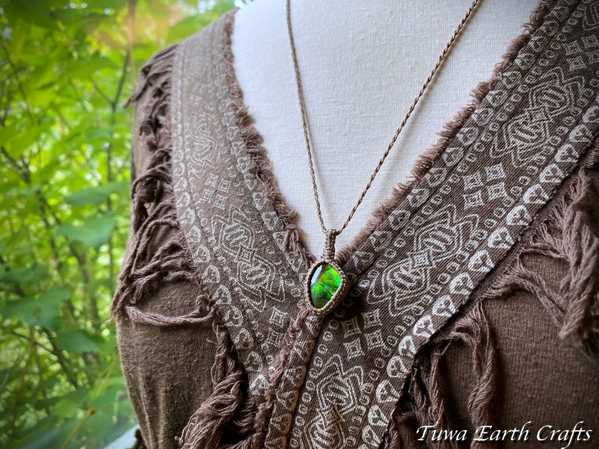 画像19: レア希少【開運・金運アップ・厄除け・ヒーリング効果】 高品質アンモライト ネックレス シンプル 化石宝石*天然石パワーストーン お守り マクラメアクセサリー ヒーリング　スピリチュアル 1点もの ハンドメイド ジュエリー (19)