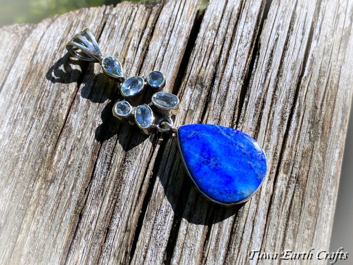 画像7: 【魔除け・厄除け・受験お守り】高品質ラピスラズリ（アフガニスタン産）ペンダントトップ with キラキラ宝石質ブルートパーズ  パワーストーン天然石アクセサリー 合格祈願お守り スピリチュアルジュエリー (7)