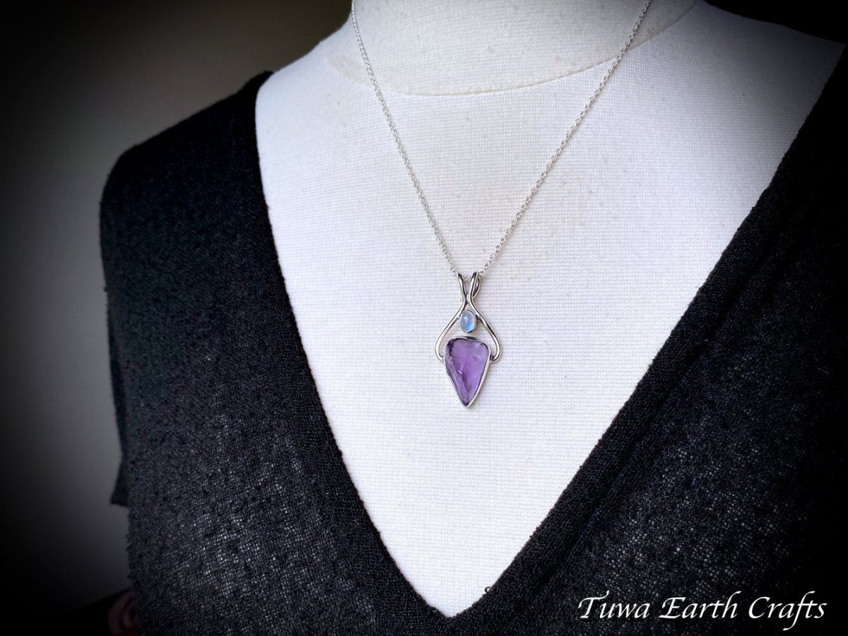 画像8: 【浄化・癒し】高品質アメシスト/アメジスト原石ペンダントトップ with ブルームーンストーン *2月誕生石　パワーストーン天然石アクセサリー ヒーリングクリスタル  スピリチュアル お守り ジュエリー (8)