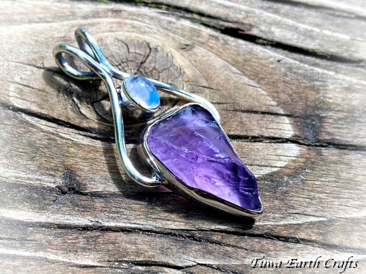 画像5: 【浄化・癒し】高品質アメシスト/アメジスト原石ペンダントトップ with ブルームーンストーン *2月誕生石　パワーストーン天然石アクセサリー ヒーリングクリスタル  スピリチュアル お守り ジュエリー (5)