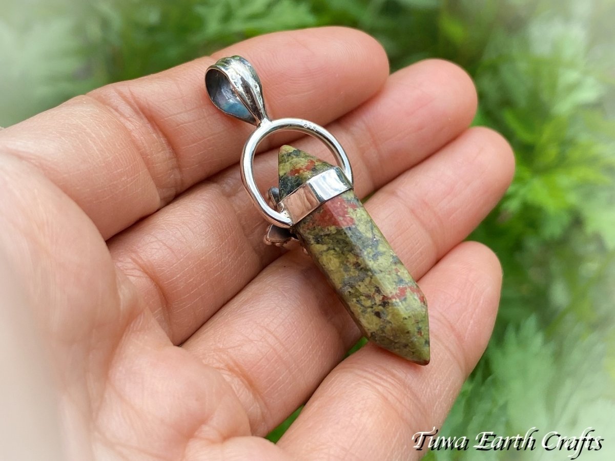 画像14: 高品質ユナカイト ペンダントトップ with ブルームーンストーン*両剣ポイント 1点ものヒーリングジュエリー 天然石パワーストーンアクセサリー スピリチュアル ジュエリー ワンド【リラックス・トラウマ除去・癒し効果】 (14)