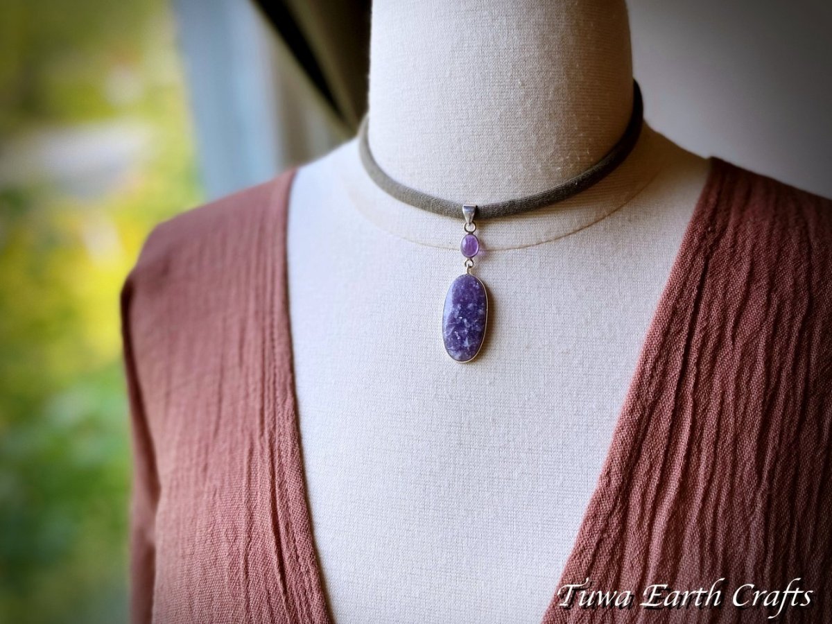 画像10: 【変革の石】高品質レピドライト＆アメジスト ペンダントトップ　天然石パワーストーンお守りアクセサリー ヒーリングジュエリー　スピリチュアル (10)