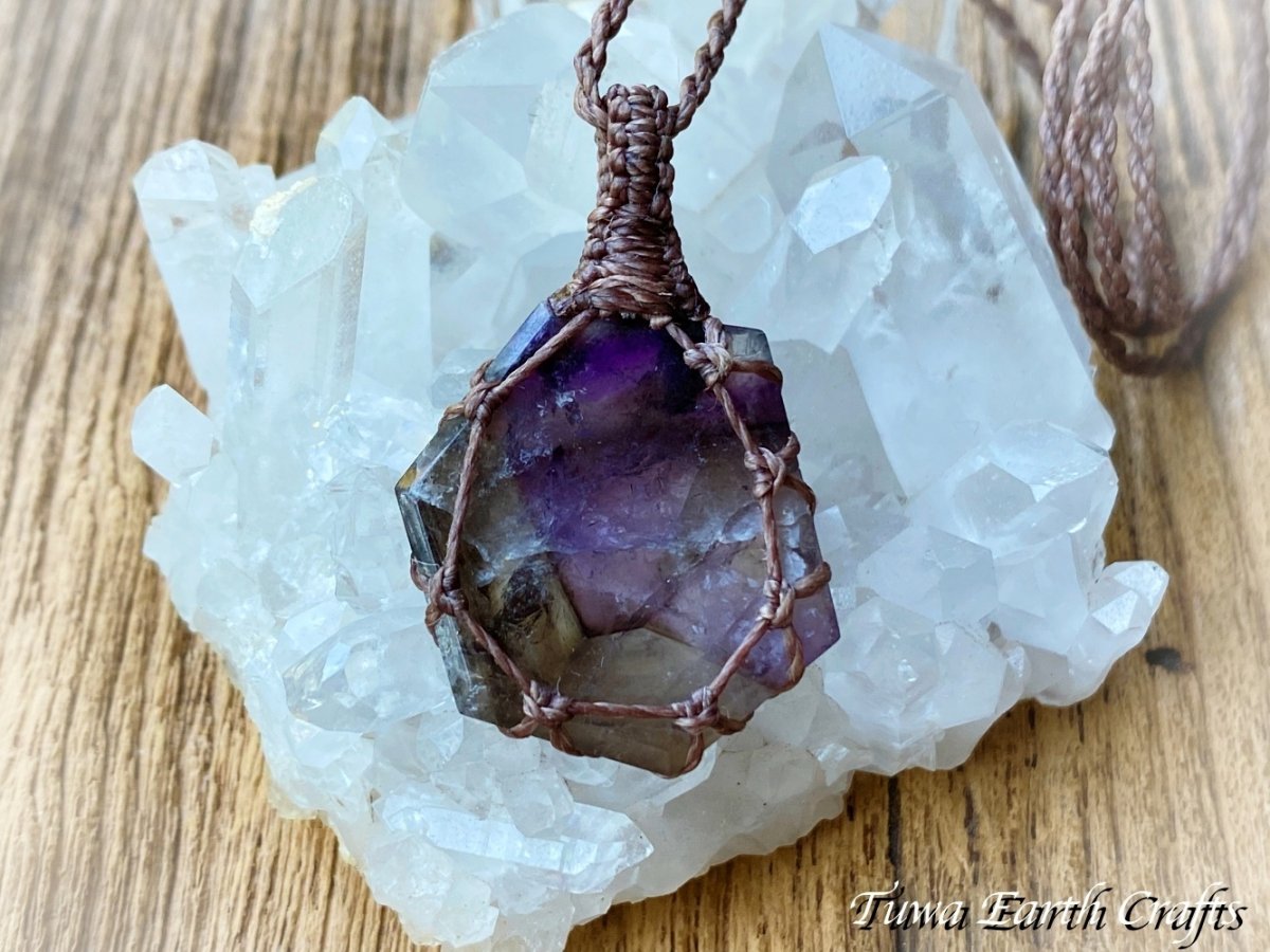 画像3: 両面使い可能♪  高品質スーパーセブン ネックレス・ペンダント シンプル＆ナチュラル ファントム スモーキークォーツ  アメジスト マクラメ 1点ものパワーストーン天然石ハンドメイドアクセサリー お守りヒーリングジュエリー　金属アレルギー対応 (3)