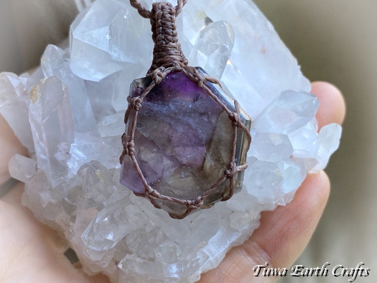 画像8: 両面使い可能♪  高品質スーパーセブン ネックレス・ペンダント シンプル＆ナチュラル ファントム スモーキークォーツ  アメジスト マクラメ 1点ものパワーストーン天然石ハンドメイドアクセサリー お守りヒーリングジュエリー　金属アレルギー対応 (8)