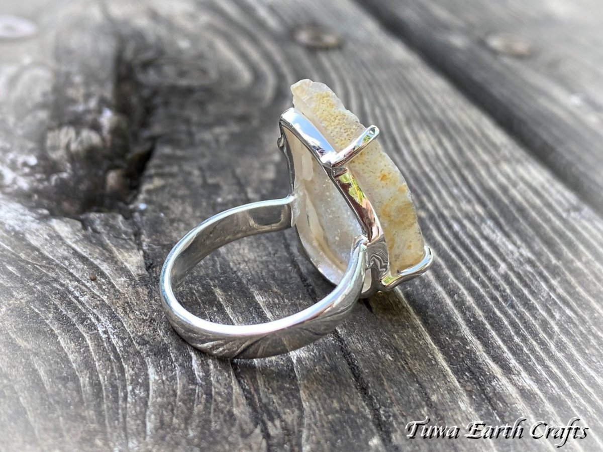 画像12: 【魔除け・浄化・癒し】キラキラ高品質大ぶりアゲートジオード （ドゥルージー）リング・指輪 12号★トレジャーメノウ 1点ものパワーストーン天然石 アクセサリー お守りヒーリングジュエリー (12)