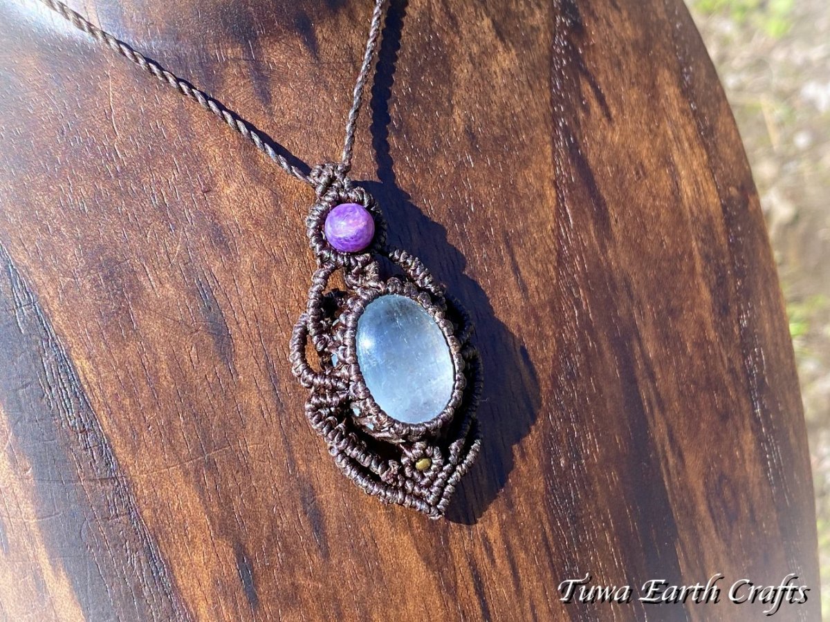 画像6: 【表現力アップ・護身】高品質 天然アクアマリン ペンダント ネックレス with チャロアイト 1点物*マクラメ編みアクセサリー*天然石パワーストーン*3月誕生石 ハンドメイドジュエリー 災難除け 家庭円満 お守り  (6)