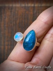 画像5: 1点物 大ぶり 高品質ブルーアパタイト＆レインボームーンストーン 指輪 リング 12号 13号  14号  ヒーリング天然石パワーストーンアクセサリー　スピリチュアルジュエリー (5)