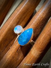 画像16: 1点物 大ぶり 高品質ブルーアパタイト＆レインボームーンストーン 指輪 リング 12号 13号  14号  ヒーリング天然石パワーストーンアクセサリー　スピリチュアルジュエリー (16)