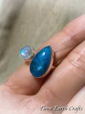 画像8: 1点物 大ぶり 高品質ブルーアパタイト＆レインボームーンストーン 指輪 リング 12号 13号  14号  ヒーリング天然石パワーストーンアクセサリー　スピリチュアルジュエリー (8)