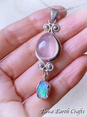 画像12: 【自信アップ・開運】ぷっくり大ぶり高品質ローズクォーツ ペンダントトップ with エチオピア産オパール ★パワーストーン天然石アクセサリー ヒーリングストーンお守りジュエリー スピリチュアル  (12)