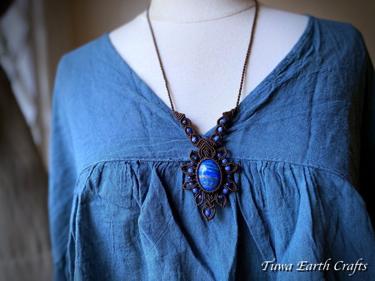 画像22: 【開運・受験お守り・厄除け】高品質ラピスラズリ ネックレス 1点もの パワーストーン天然石アクセサリー　マクラメ編み ハンドメイド　ヒーリングジュエリー スピリチュアル ステージ衣装 (22)