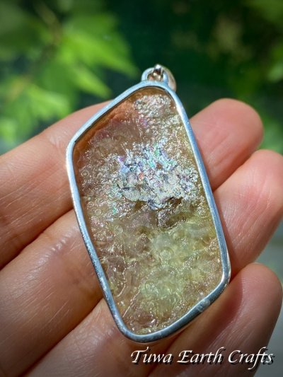 画像1: 【魔除けお守り】大ぶり 石全長4.6cm 高品質 古代ローマングラス ペンダントトップ 美銀化★1点もの スターリングシルバー お守り アクセサリー ヒーリングジュエリー　