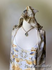 画像13: フード付き 薬草・草木染めエコプリント x ふわふわメキシココットン 大判ショール 手染めボタニカルダイ 押し花染め ナチュラルファッション＊ストール/羽織り/カーディガン*ハンドメイド 天然染料 天然素材 冷房対策 日除け プレゼント ギフト スカーフ  (13)