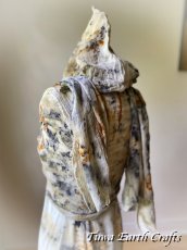 画像25: フード付き 薬草・草木染めエコプリント x ふわふわメキシココットン 大判ショール 手染めボタニカルダイ 押し花染め ナチュラルファッション＊ストール/羽織り/カーディガン*ハンドメイド 天然染料 天然素材 冷房対策 日除け プレゼント ギフト スカーフ  (25)