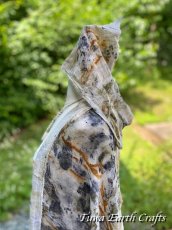 画像4: フード付き 薬草・草木染めエコプリント x ふわふわメキシココットン 大判ショール 手染めボタニカルダイ 押し花染め ナチュラルファッション＊ストール/羽織り/カーディガン*ハンドメイド 天然染料 天然素材 冷房対策 日除け プレゼント ギフト スカーフ  (4)