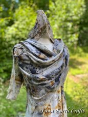 画像11: フード付き 薬草・草木染めエコプリント x ふわふわメキシココットン 大判ショール 手染めボタニカルダイ 押し花染め ナチュラルファッション＊ストール/羽織り/カーディガン*ハンドメイド 天然染料 天然素材 冷房対策 日除け プレゼント ギフト スカーフ  (11)