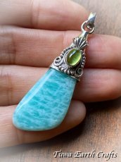画像6: キラキラシラー入り✨【決断力アップ・自己表現力アップ】大ぶり高品質アマゾナイト ペンダントトップ with グリーントルマリン*天然石ヒーリングストーンアクセサリーお守りパワーストーンジュエリー ストレス除去 (6)