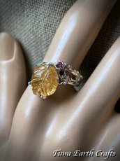 画像17: 【自信・積極性アップ・開運】1点物 高品質シトリン リング with 宝石質ロードライトガーネット 指輪 16号★植物・葉っぱデザイン 商売繁盛・財運・金運アップお守り ハンドメイドジュエリー　パワーストーン天然石ヒーリングストーン お守りアクセサリー　スピリチュアル　11月誕生石 (17)