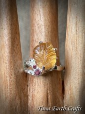 画像23: 【自信・積極性アップ・開運】1点物 高品質シトリン リング with 宝石質ロードライトガーネット 指輪 16号★植物・葉っぱデザイン 商売繁盛・財運・金運アップお守り ハンドメイドジュエリー　パワーストーン天然石ヒーリングストーン お守りアクセサリー　スピリチュアル　11月誕生石 (23)