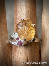 画像2: 【自信・積極性アップ・開運】1点物 高品質シトリン リング with 宝石質ロードライトガーネット 指輪 16号★植物・葉っぱデザイン 商売繁盛・財運・金運アップお守り ハンドメイドジュエリー　パワーストーン天然石ヒーリングストーン お守りアクセサリー　スピリチュアル　11月誕生石 (2)