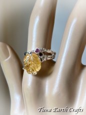 画像13: 【自信・積極性アップ・開運】1点物 高品質シトリン リング with 宝石質ロードライトガーネット 指輪 16号★植物・葉っぱデザイン 商売繁盛・財運・金運アップお守り ハンドメイドジュエリー　パワーストーン天然石ヒーリングストーン お守りアクセサリー　スピリチュアル　11月誕生石 (13)