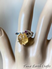 画像15: 【自信・積極性アップ・開運】1点物 高品質シトリン リング with 宝石質ロードライトガーネット 指輪 16号★植物・葉っぱデザイン 商売繁盛・財運・金運アップお守り ハンドメイドジュエリー　パワーストーン天然石ヒーリングストーン お守りアクセサリー　スピリチュアル　11月誕生石 (15)