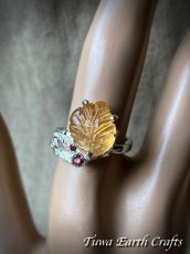 画像20: 【自信・積極性アップ・開運】1点物 高品質シトリン リング with 宝石質ロードライトガーネット 指輪 16号★植物・葉っぱデザイン 商売繁盛・財運・金運アップお守り ハンドメイドジュエリー　パワーストーン天然石ヒーリングストーン お守りアクセサリー　スピリチュアル　11月誕生石 (20)